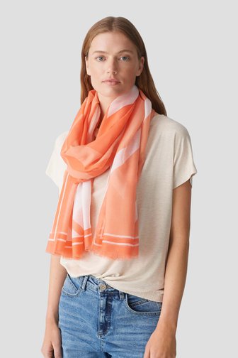 Fijn sjaaltje met oranje-witte print van Opus voor Dames