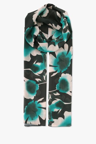 Fijn zwart sjaaltje met turquoise print van Claude Arielle voor Dames