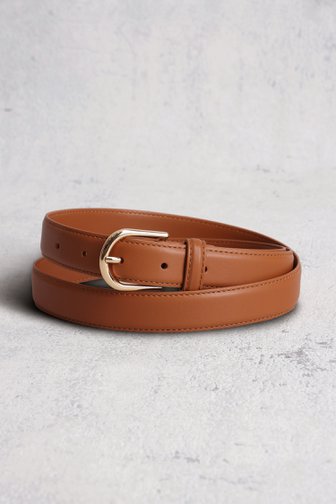 Voorkant van Fijne bruine riem met goudkleurige gesp door Liberty Island voor Dames