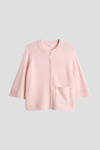 Voorkant van Fijngebreid roze vest met halve mouwen door Opus voor Dames