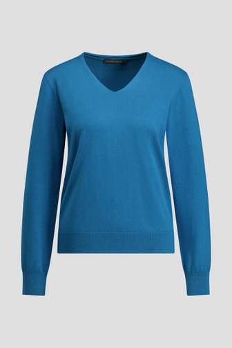 Voorkant van Fijngebreide groenblauwe trui met V-hals door Claude Arielle voor Dames