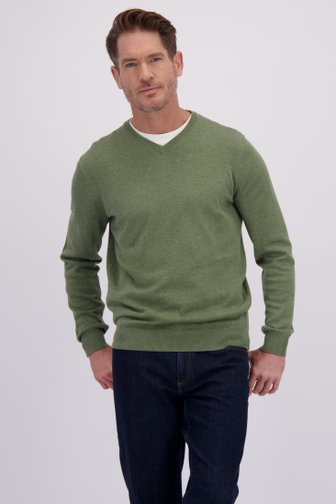 Le devant de Fin pull vert olive à col en V  de Dansaert Blue pour Hommes