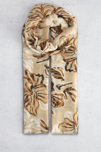 Le devant de Foulard léger beige à imprimé floral écru et brun de Modeno pour Femmes