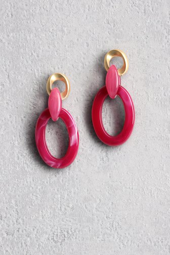 Voorkant van Fuchsia oorbellen met ovale hangers door Liberty Island voor Dames
