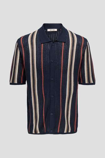 Voorkant van Gebreid donkerblauw hemd met strepen door Only & Sons voor Heren