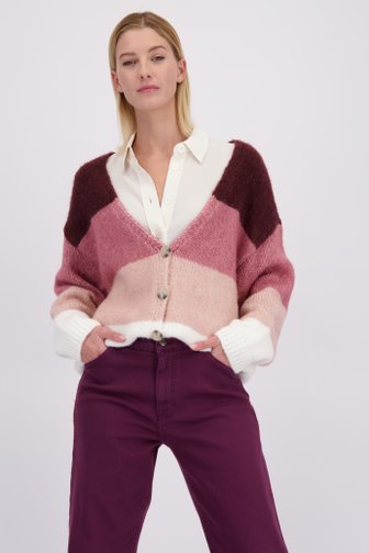 Voorkant van Gebreide cardigan met roze gestreept motief door More & More voor Dames