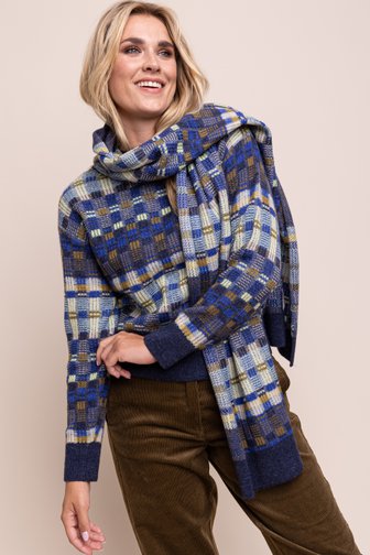 Extra foto 5 van Gebreide trui met blauw-groen geruit motief  door Libelle voor Dames