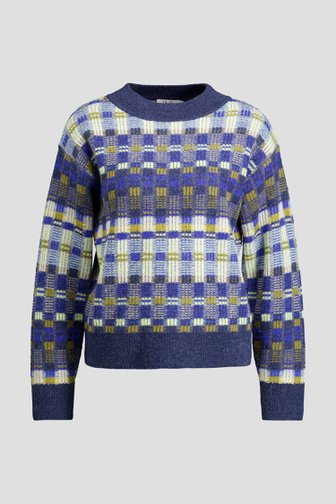 Extra foto 5 van Gebreide trui met blauw-groen geruit motief  door Libelle voor Dames