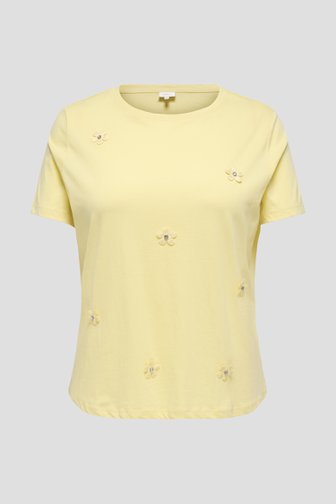 Productfoto 1 van Geel T-shirt met bloemenpatches en strass door ONLY Carmakoma voor Dames