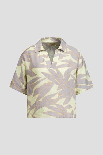 Voorkant van Gele blouse met print en korte mouw door LŌVING voor Dames