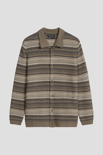 Voorkant van Gestreepte bruine cardigan met lange mouwen  door Marc O'Polo voor Heren