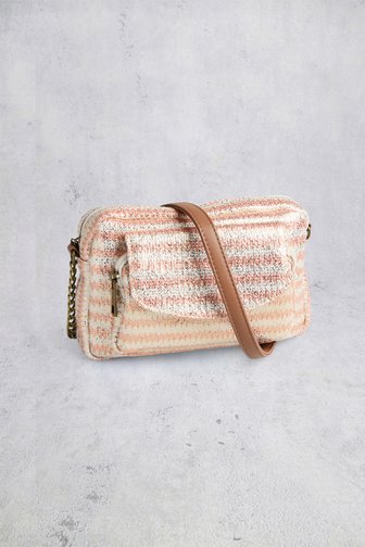 Voorkant van Geweven crossbodytas in oranje met goudfolie door Pieces voor Dames