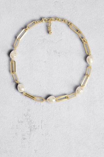 Gouden schakelketting met parels van Liberty Island voor Dames