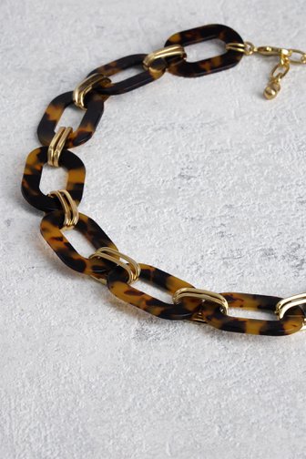 Voorkant van Goudkleurige ketting met bruine schakels door Liberty Island voor Dames