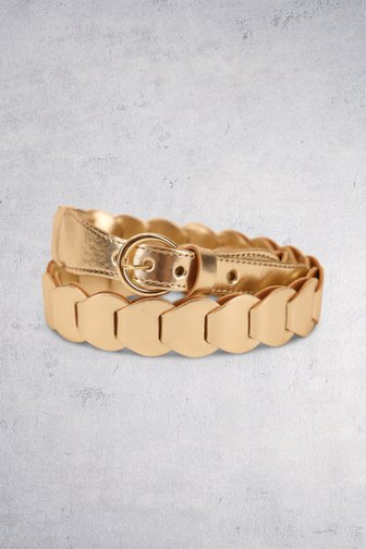 Voorkant van Goudkleurige, metallic riem door Liberty Island voor Dames
