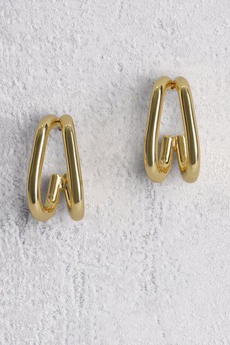 Voorkant van Goudkleurige oorbellen dubbele ovale ring door Liberty Island voor Dames