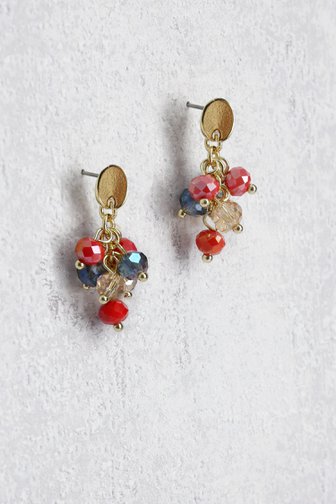 Voorkant van Goudkleurige oorbellen met kleurrijke kralen door Liberty Island voor Dames
