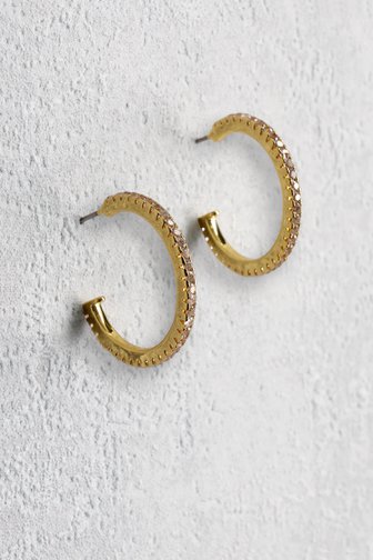 Voorkant van Goudkleurige oorringen met zilveren steentjes door Liberty Island voor Dames