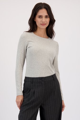 Voorkant van Grijs gemêleerd T-shirt met lange mouwen door Louise voor Dames