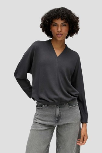 Voorkant van Grijs geribd T-shirt met 3/4 mouwen door Opus voor Dames