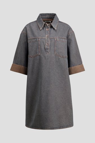 Voorkant van Grijs jeanskleedje met omgeslagen mouwen door Liberty Island Denim voor Dames