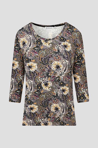 Grijs-paars T-shirt met fijne paisley print van Bicalla voor Dames