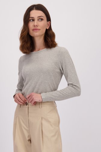 Voorkant van Grijs T-shirt met lange mouw door LŌVING voor Dames