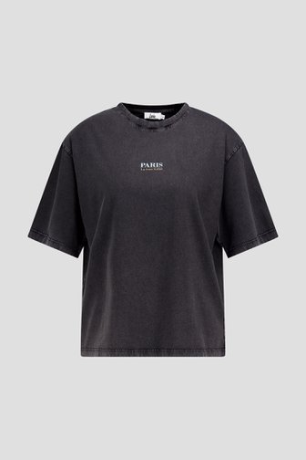 Productfoto 1 van Grijs T-shirt met verwassen look en opdruk  door Louise voor Dames