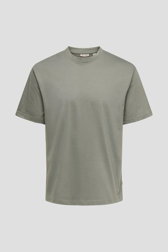 Voorkant van Grijsgroen T-shirt met ronde hals door Only & Sons voor Heren