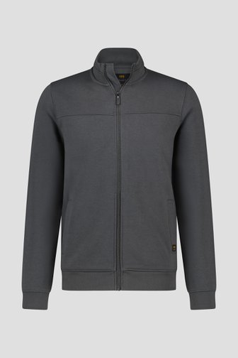 Voorkant van Grijsgroene cardigan met rits door Liberty Island voor Heren