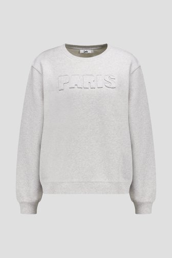 Extra foto 4 van Grijze gemêleerde sweater met patchletters ‘Paris’ door Louise voor Dames