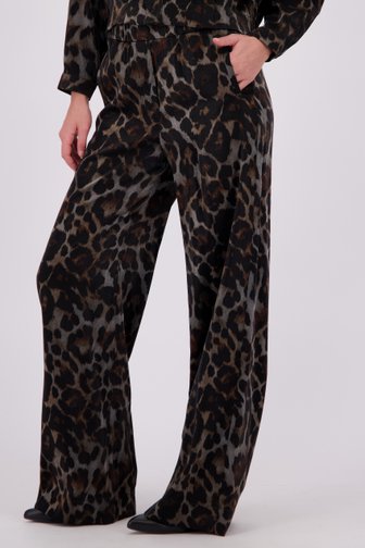 Voorkant van Grijze metallic broek met print door Geisha voor Dames