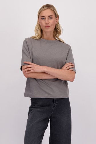 Voorkant van Grijze trui met korte mouwen door Liberty Island voor Dames