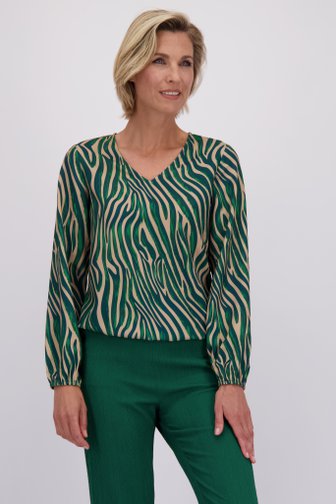 Voorkant van Groen-beige blouse met V-hals door Claude Arielle voor Dames