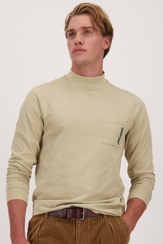 Groen-beige T-shirt met lange mouwen van Ravøtt voor Heren