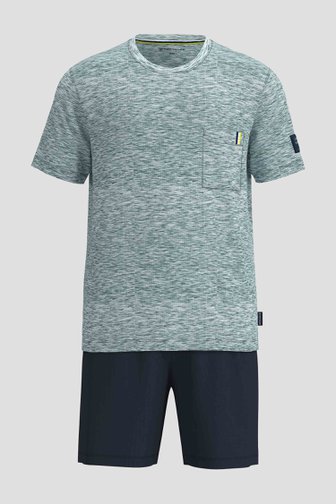 Productfoto 1 van Groen-blauwe pyjamaset met T-shirt en short door Tom Tailor voor Heren