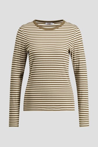 Voorkant van Groen gestreept T-shirt met lange mouwen door Libelle voor Dames