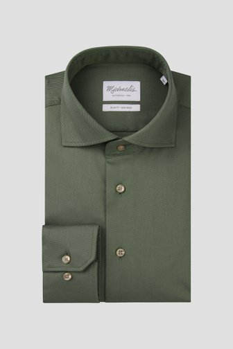Michaelis Groen hemd met structuur - Slim fit