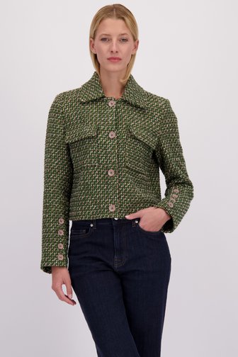 Voorkant van Groen-roze bouclé blazer door More & More voor Dames