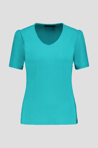 Groen T-shirt met gewafelde structuur van Claude Arielle voor Dames