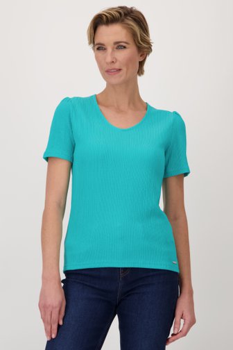 Groen T-shirt met gewafelde structuur van Claude Arielle voor Dames