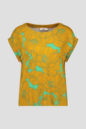 Groen T-shirt met oranje bloemenprint van Libelle voor Dames