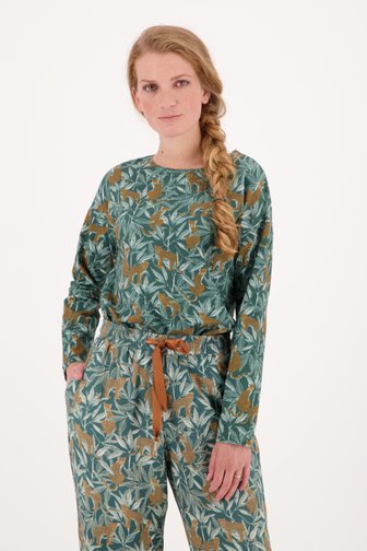 Groen T-shirt met panterprint van Liberty Island homewear voor Dames