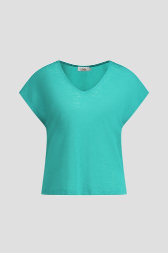 Voorkant van Groen T-shirt met V-hals  door Libelle voor Dames