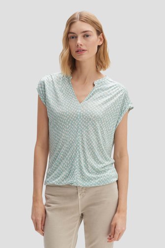 Groenblauw T-shirt met grijs stippenmotief van Opus voor Dames