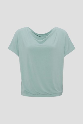 Groenblauw T-shirt met watervalkraag van Opus voor Dames
