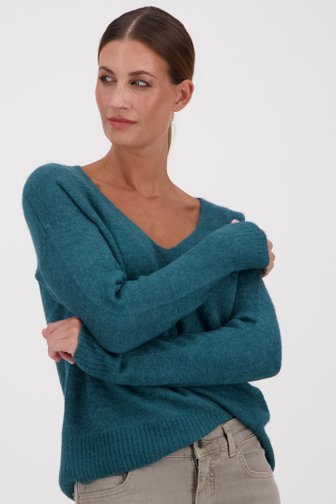 Groenblauwe gebreide trui met v-hals van JDY voor Dames