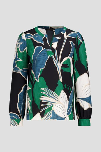 Voorkant van Groene blouse met bladerprint door Claude Arielle voor Dames