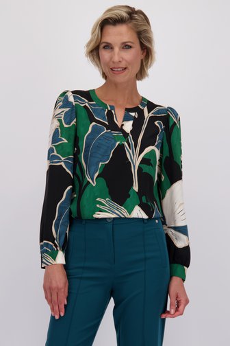 Voorkant van Groene blouse met bladerprint door Claude Arielle voor Dames