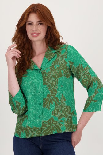 Libelle Groene blouse met bladerprint